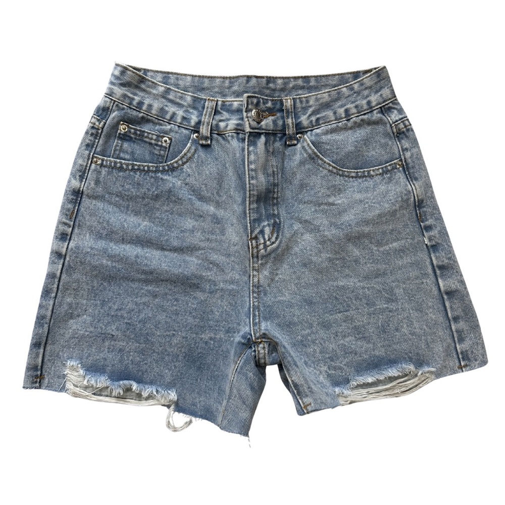 Light Wash Boyfriend Denim Shorts | High Rise Distressed | Size ~4
